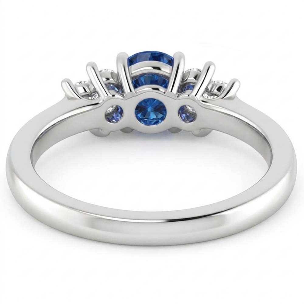 Anello di fidanzamento rotondo con pietra di zaffiro blu da 1,50 carati e oro bianco 14K