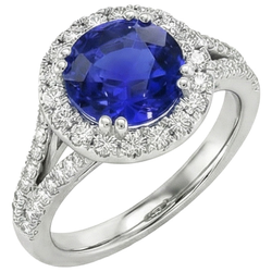 Anello di fidanzamento rotondo con zaffiro blu e diamante Halo 10 carati Novità