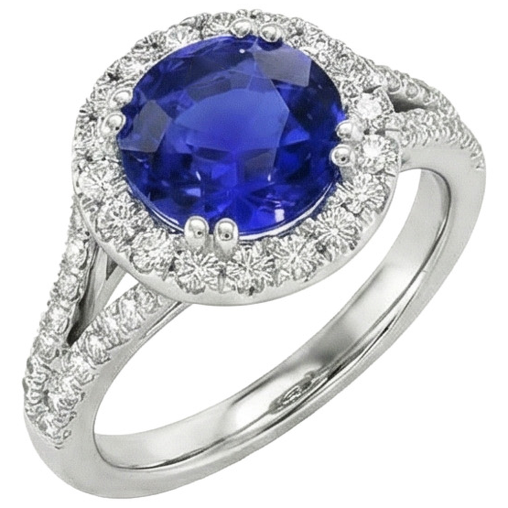 Anello di fidanzamento rotondo con zaffiro blu e diamante Halo 10 carati Novità
