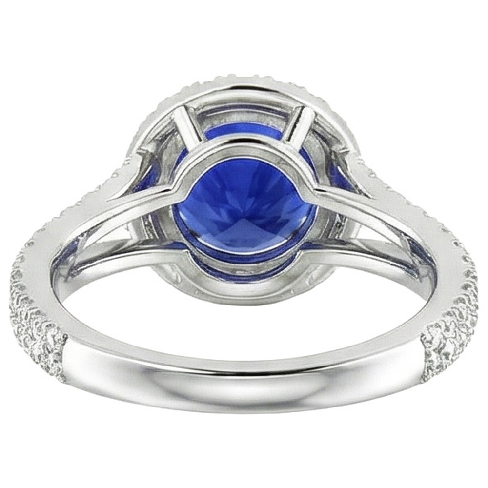 Anello di fidanzamento rotondo con zaffiro blu e diamante Halo 10 carati Novità