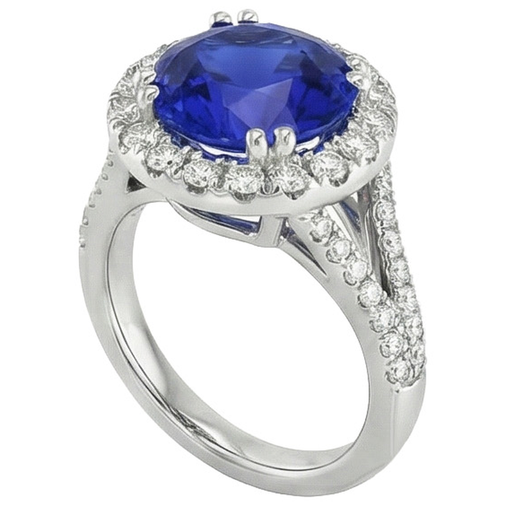Anello di fidanzamento rotondo con zaffiro blu e diamante Halo 10 carati Novità