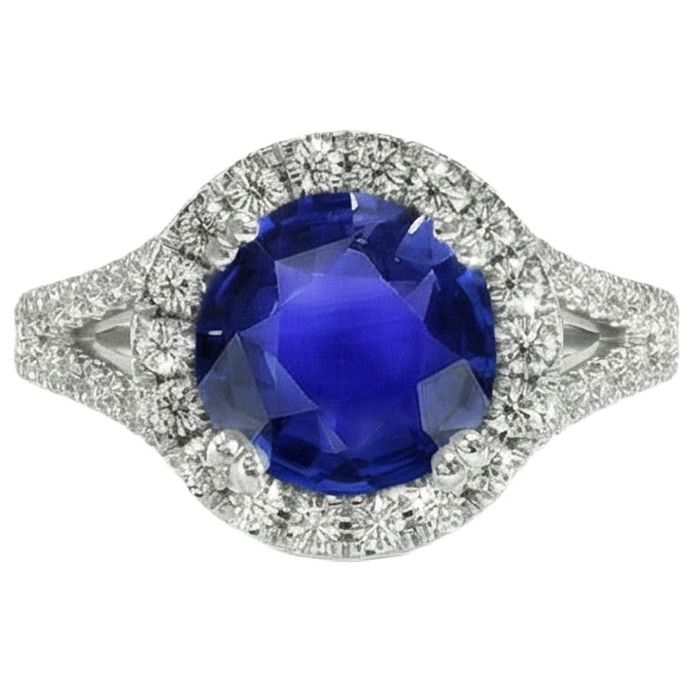 Anello di fidanzamento rotondo con zaffiro blu e diamante Halo 10 carati Novità