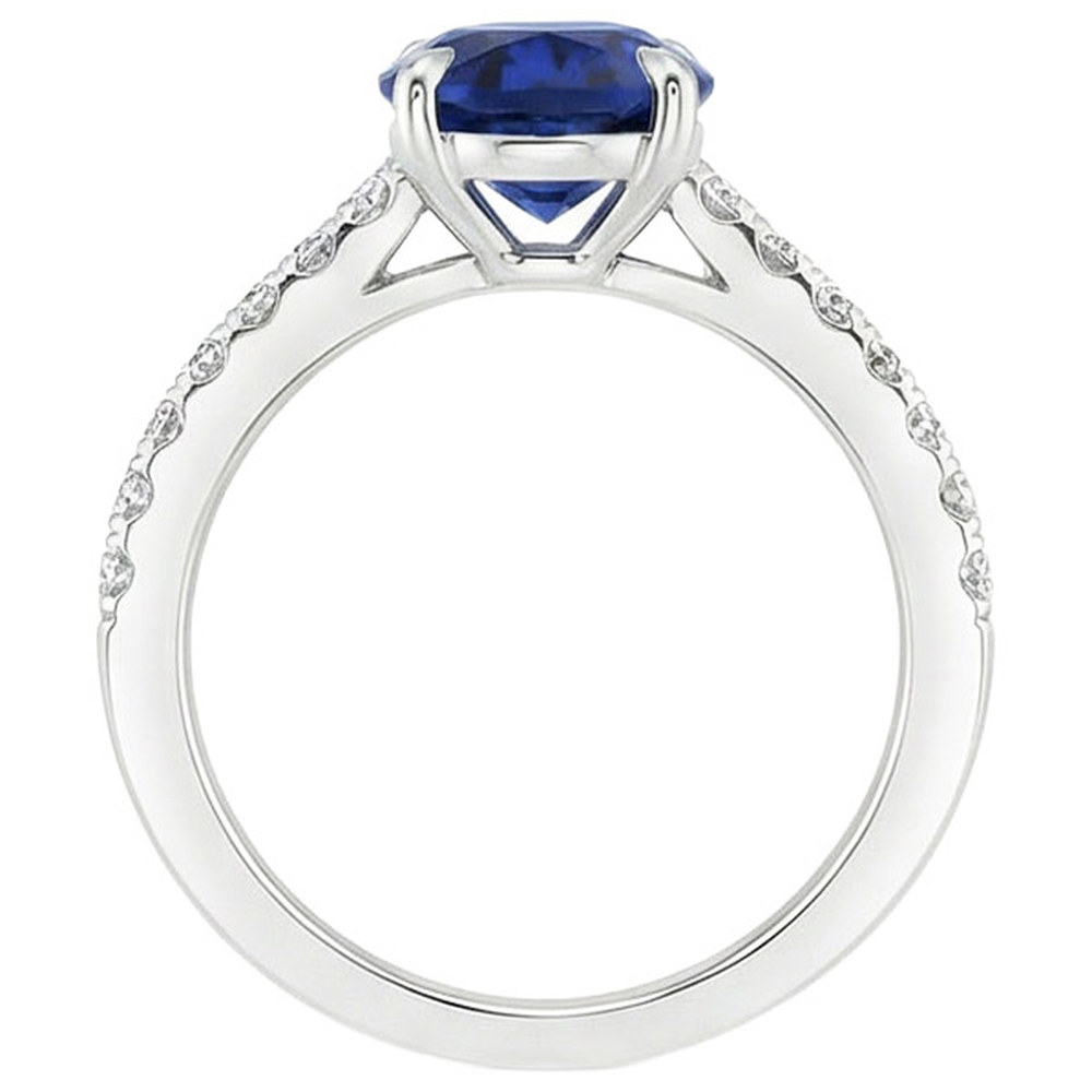 Anello di fidanzamento solitario con accenti di diamante blu zaffiro 4 carati
