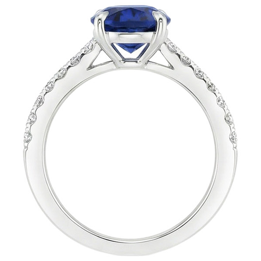 Anello di fidanzamento solitario con accenti di diamante blu zaffiro 4 carati