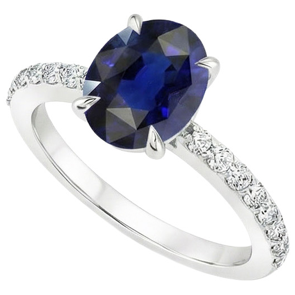 Anello di fidanzamento solitario con accenti di diamante blu zaffiro 4 carati