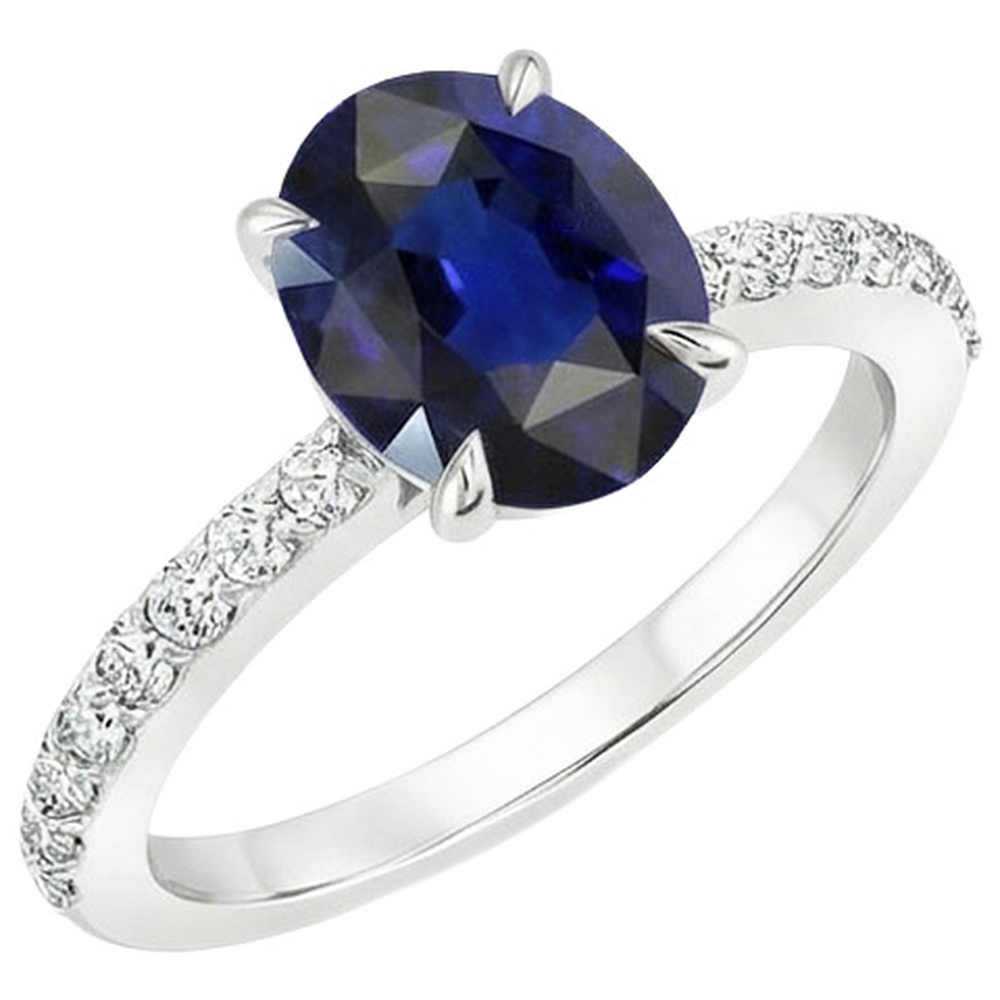 Anello di fidanzamento solitario con accenti di diamante blu zaffiro 4 carati