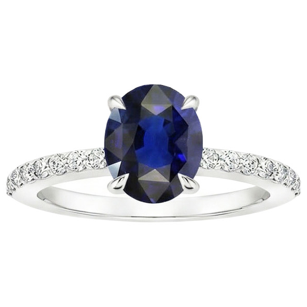Anello di fidanzamento solitario con accenti di diamante blu zaffiro 4 carati