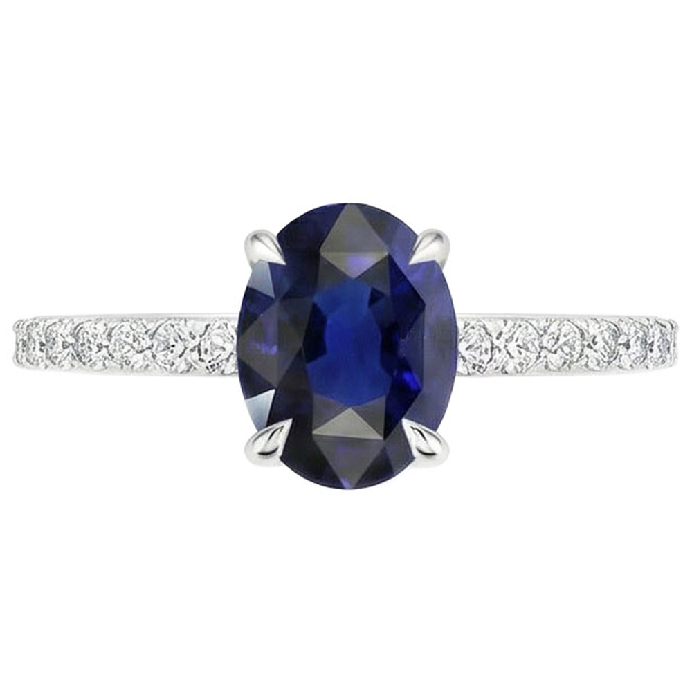 Anello di fidanzamento solitario con accenti di diamante blu zaffiro 4 carati