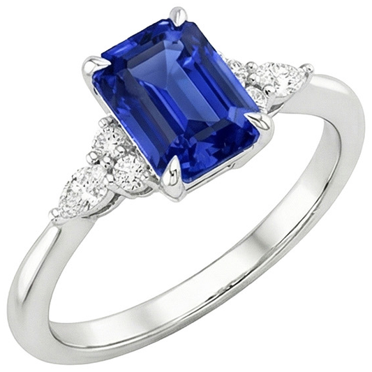 Anello di fidanzamento stile floreale blu smeraldo zaffiro e diamante 4 carati