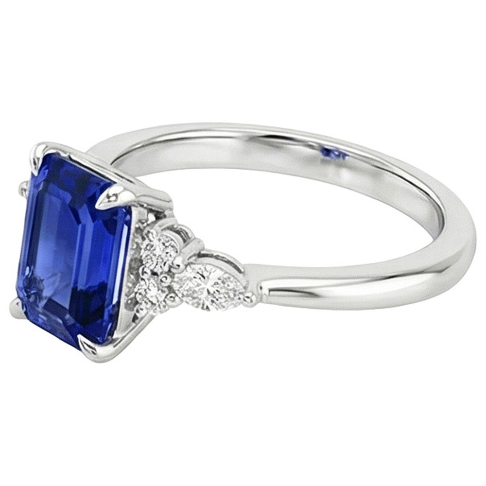 Anello di fidanzamento stile floreale blu smeraldo zaffiro e diamante 4 carati