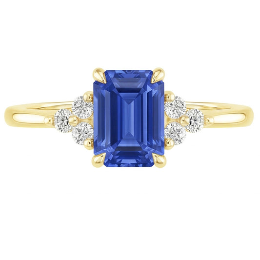 Anello di fidanzamento stile floreale con zaffiro blu e diamante 3.50 carati