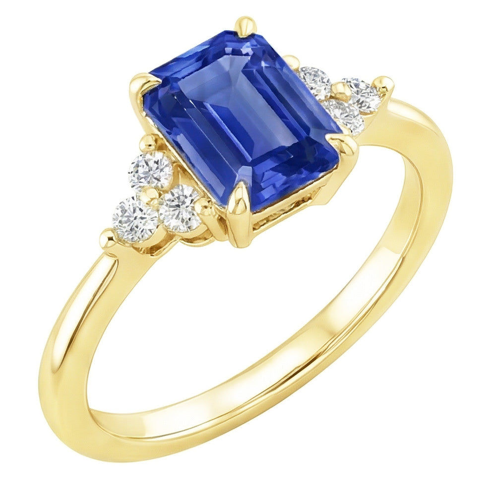 Anello di fidanzamento stile floreale con zaffiro blu e diamante 3.50 carati