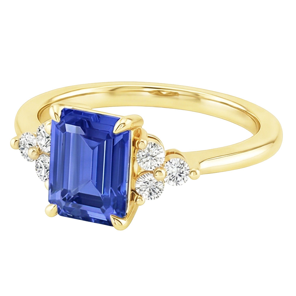 Anello di fidanzamento stile floreale con zaffiro blu e diamante 3.50 carati