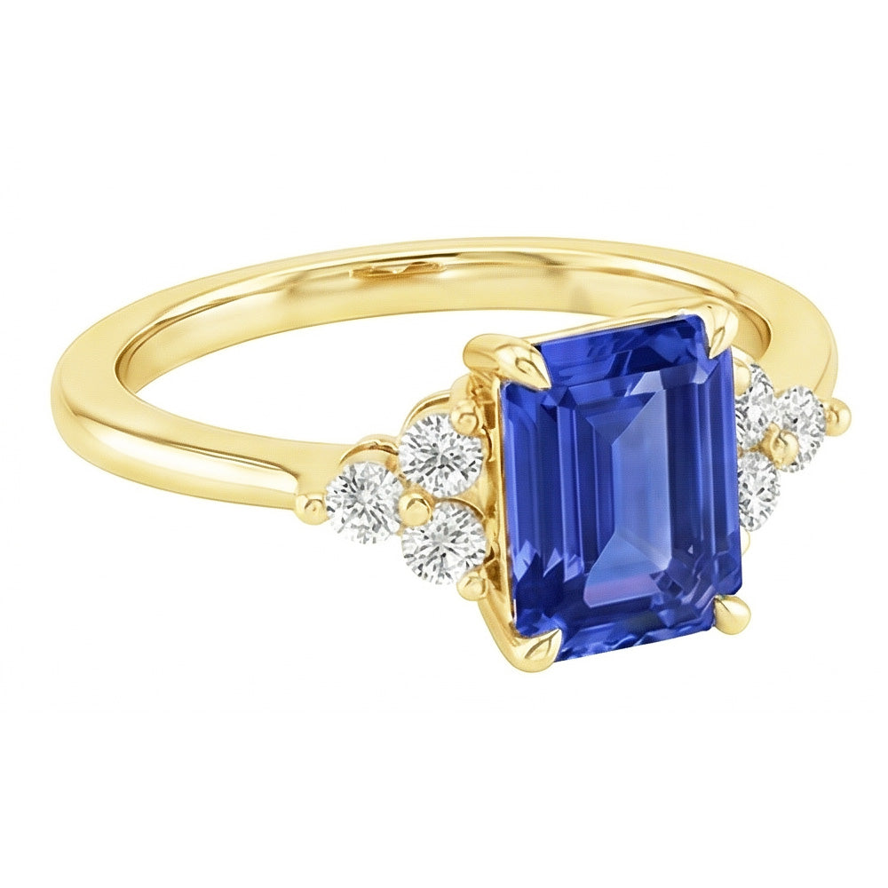 Anello di fidanzamento stile floreale con zaffiro blu e diamante 3.50 carati