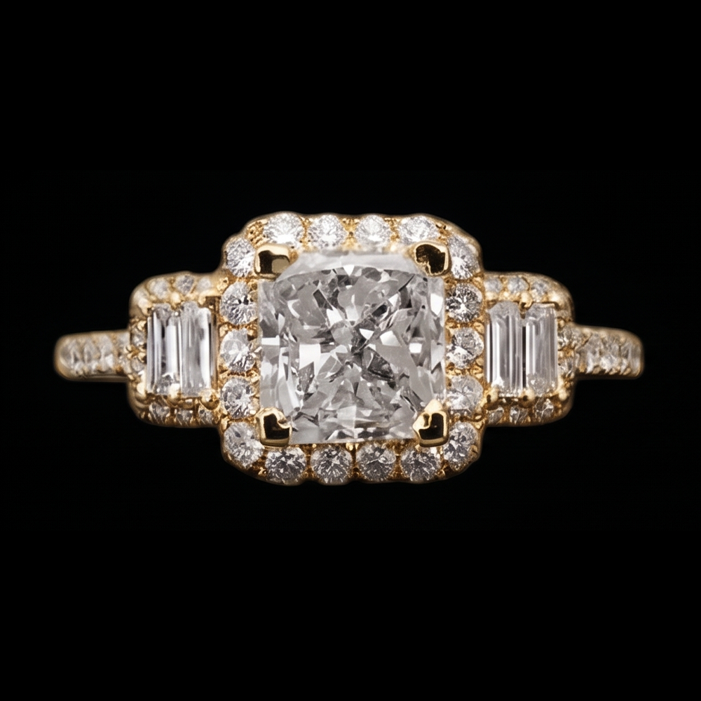 Anello di fidanzamento taglio radioso Anello fantasia con diamanti 3 carati Oro bianco 14K