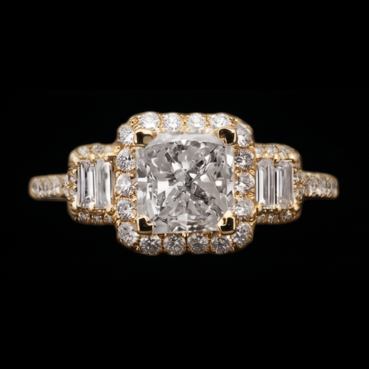 Anello di fidanzamento taglio radioso Anello fantasia con diamanti 3 carati Oro bianco 14K