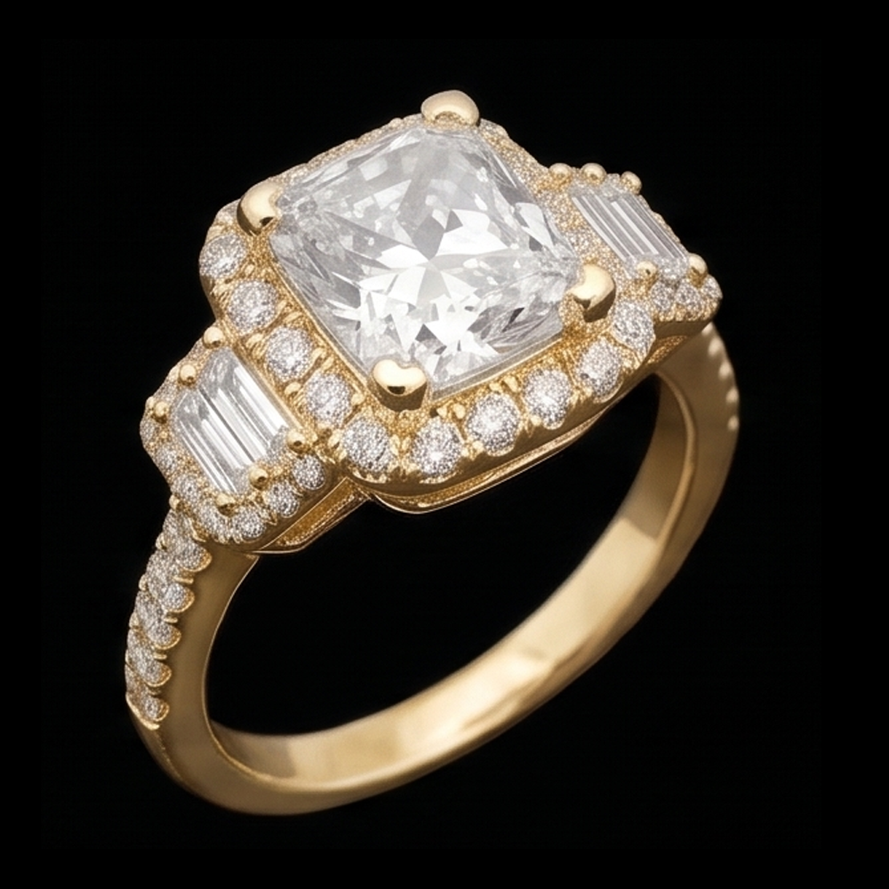 Anello di fidanzamento taglio radioso Anello fantasia con diamanti 3 carati Oro bianco 14K