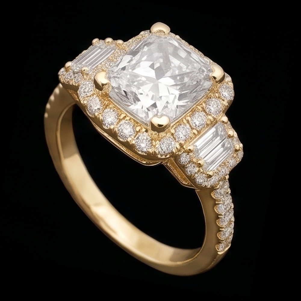 Anello di fidanzamento taglio radioso Anello fantasia con diamanti 3 carati Oro bianco 14K