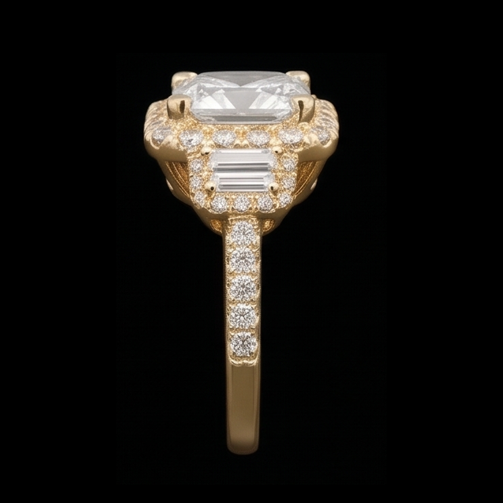 Anello di fidanzamento taglio radioso Anello fantasia con diamanti 3 carati Oro bianco 14K