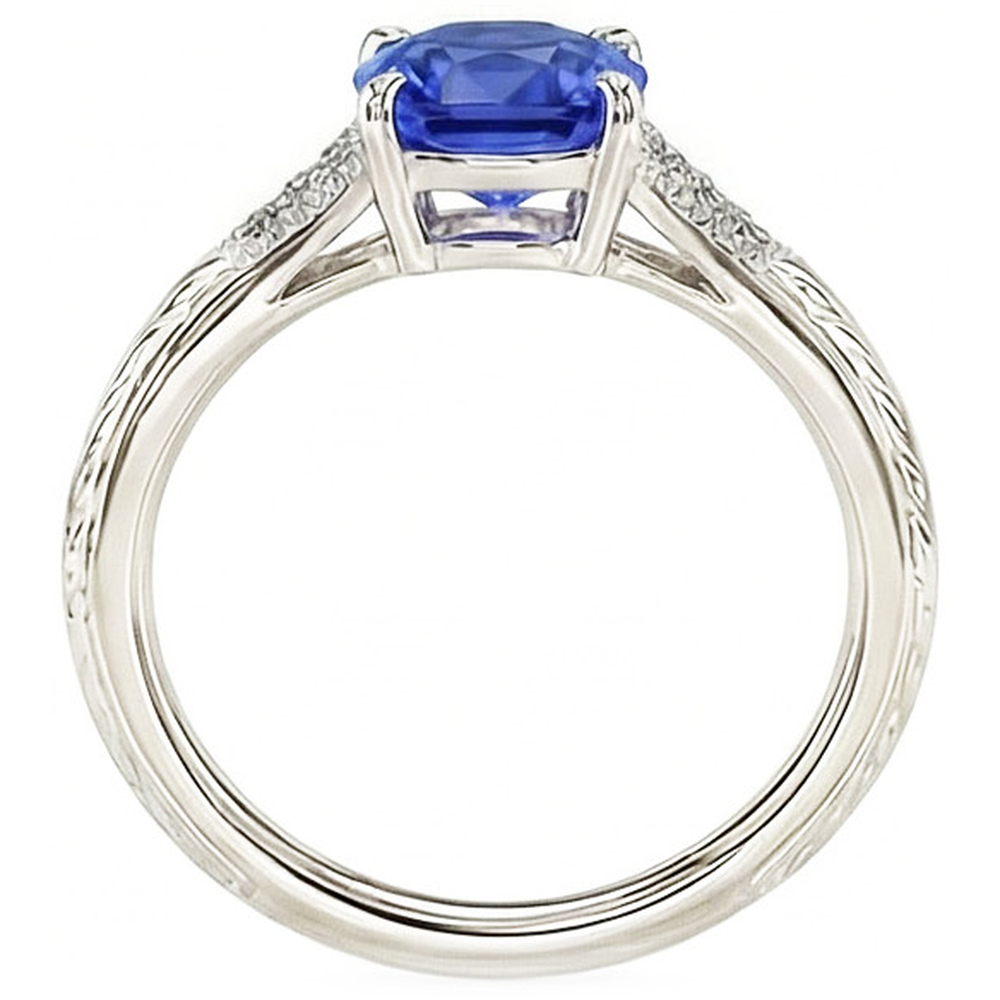Anello di gioielli con pietre preziose in stile antico Cuscino con zaffiro blu 2 carati