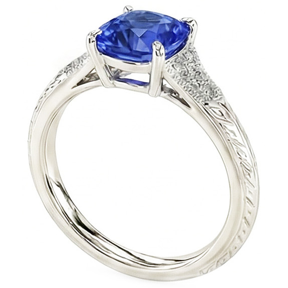 Anello di gioielli con pietre preziose in stile antico Cuscino con zaffiro blu 2 carati