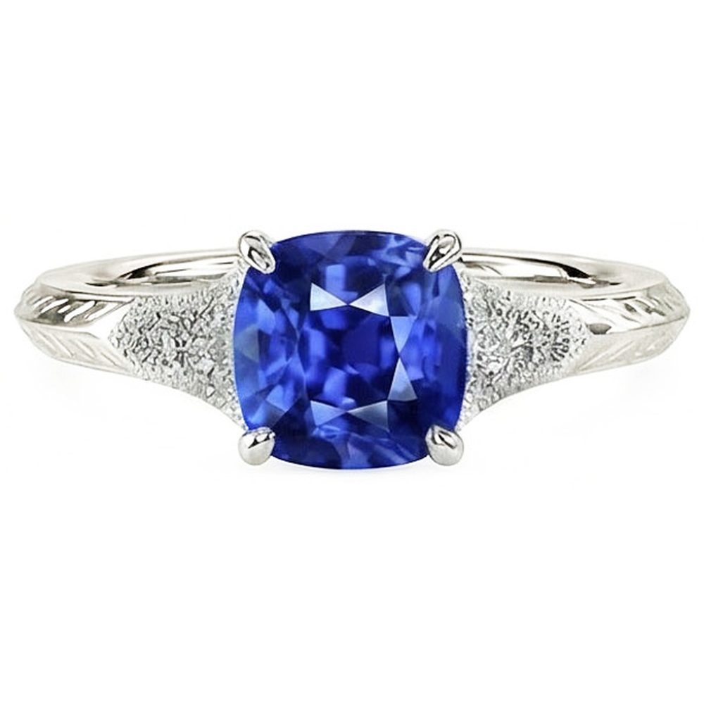 Anello di gioielli con pietre preziose in stile antico Cuscino con zaffiro blu 2 carati