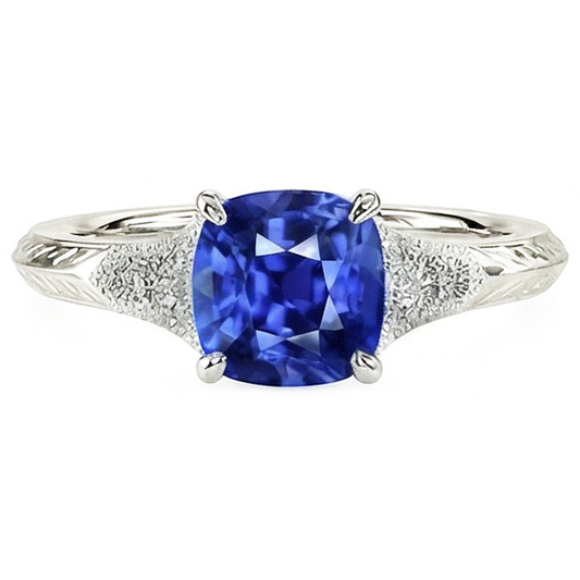 Anello di gioielli con pietre preziose in stile antico Cuscino con zaffiro blu 2 carati