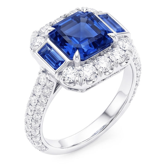 Anello di pietre preziose Asscher & Emerald Sapphire Diamond Jewelry 4.50 carati