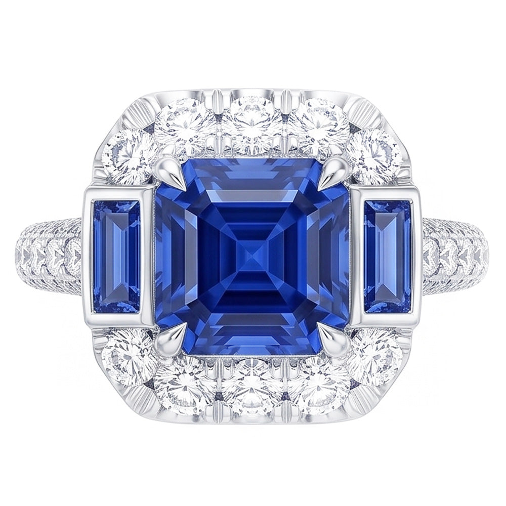 Anello di pietre preziose Asscher & Emerald Sapphire Diamond Jewelry 4.50 carati