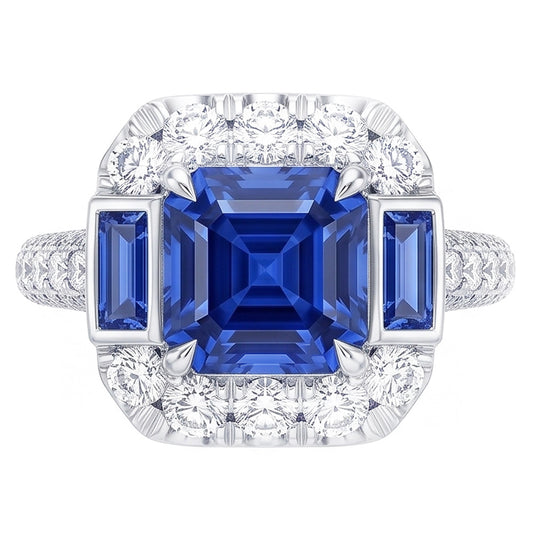 Anello di pietre preziose Asscher & Emerald Sapphire Diamond Jewelry 4.50 carati