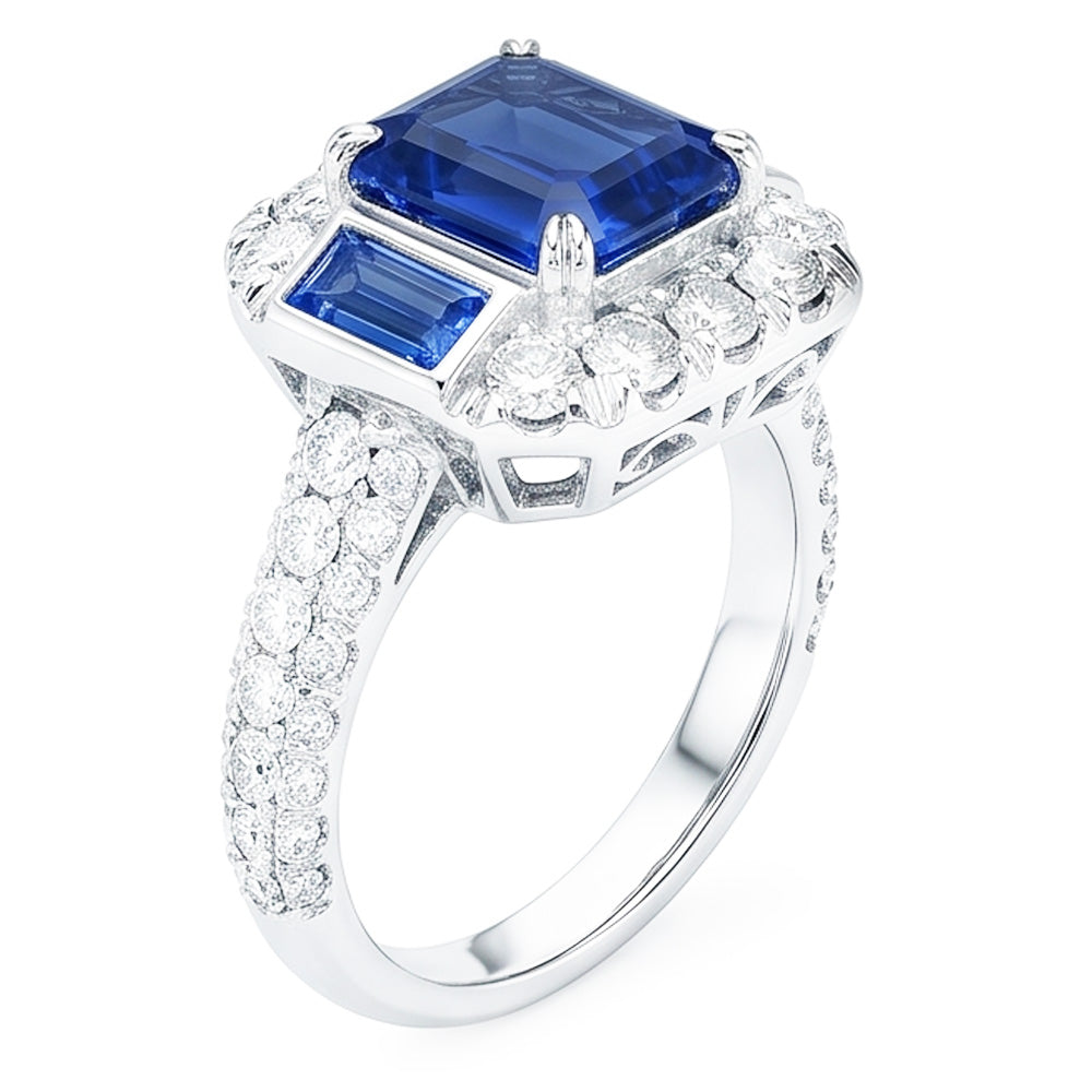 Anello di pietre preziose Asscher & Emerald Sapphire Diamond Jewelry 4.50 carati