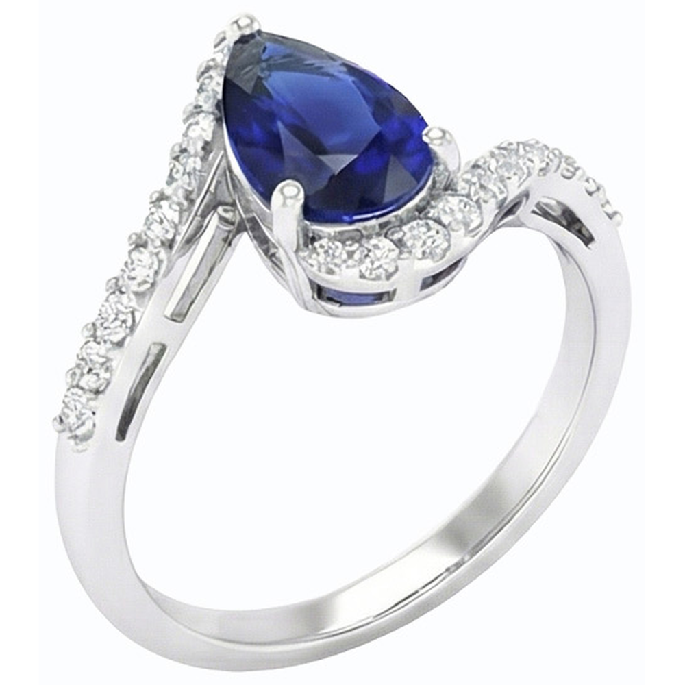 Anello di pietre preziose Pera Zaffiro di Ceylon Stile di tensione e accenti 3 carati