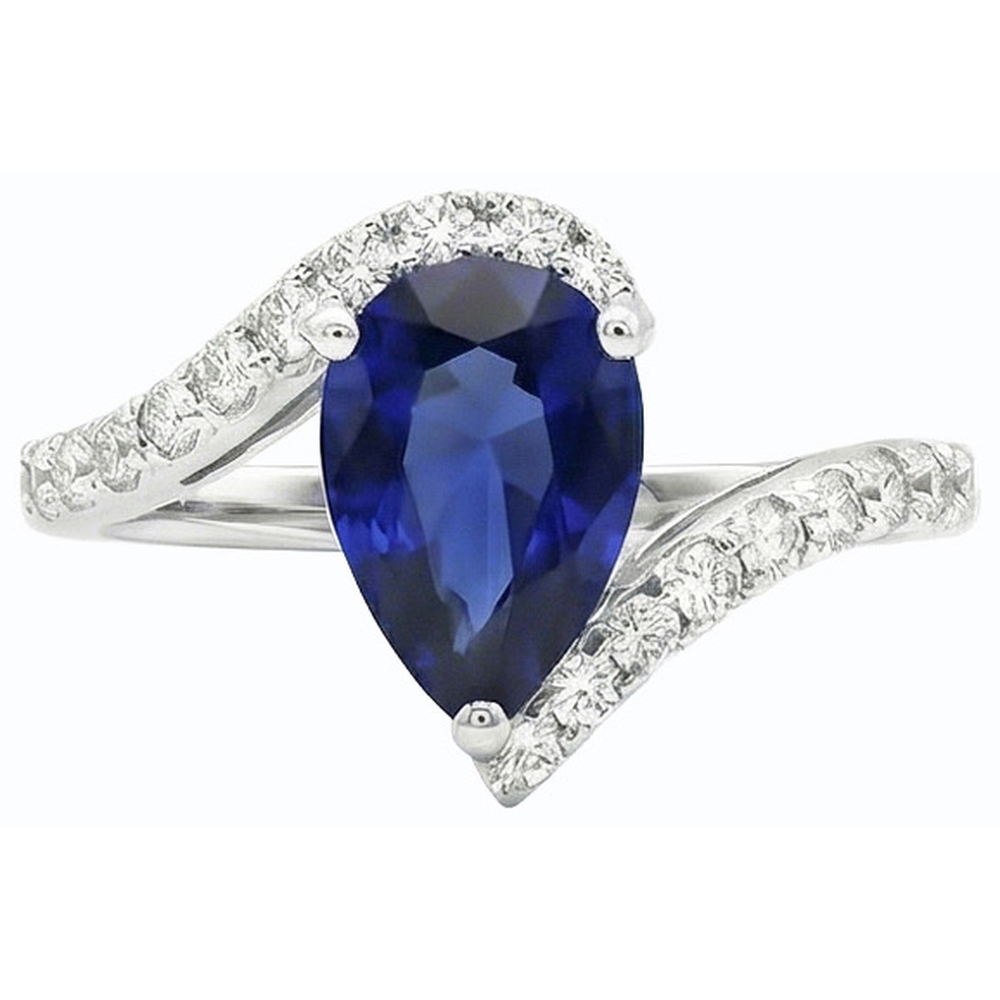 Anello di pietre preziose Pera Zaffiro di Ceylon Stile di tensione e accenti 3 carati