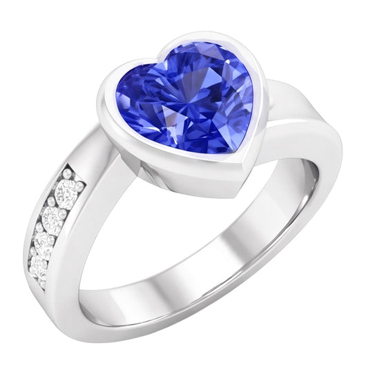 Anello di pietre preziose Set di castoni a forma di cuore Zaffiro di Ceylon 2.25 carati Gioielli