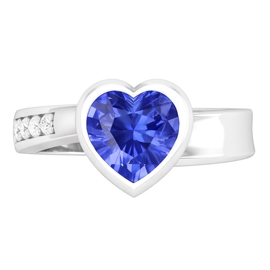 Anello di pietre preziose Set di castoni a forma di cuore Zaffiro di Ceylon 2.25 carati Gioielli