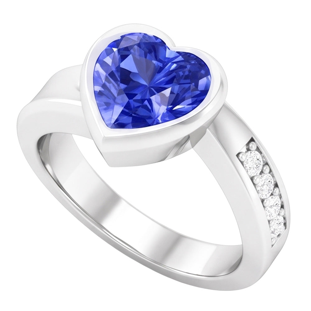 Anello di pietre preziose Set di castoni a forma di cuore Zaffiro di Ceylon 2.25 carati Gioielli