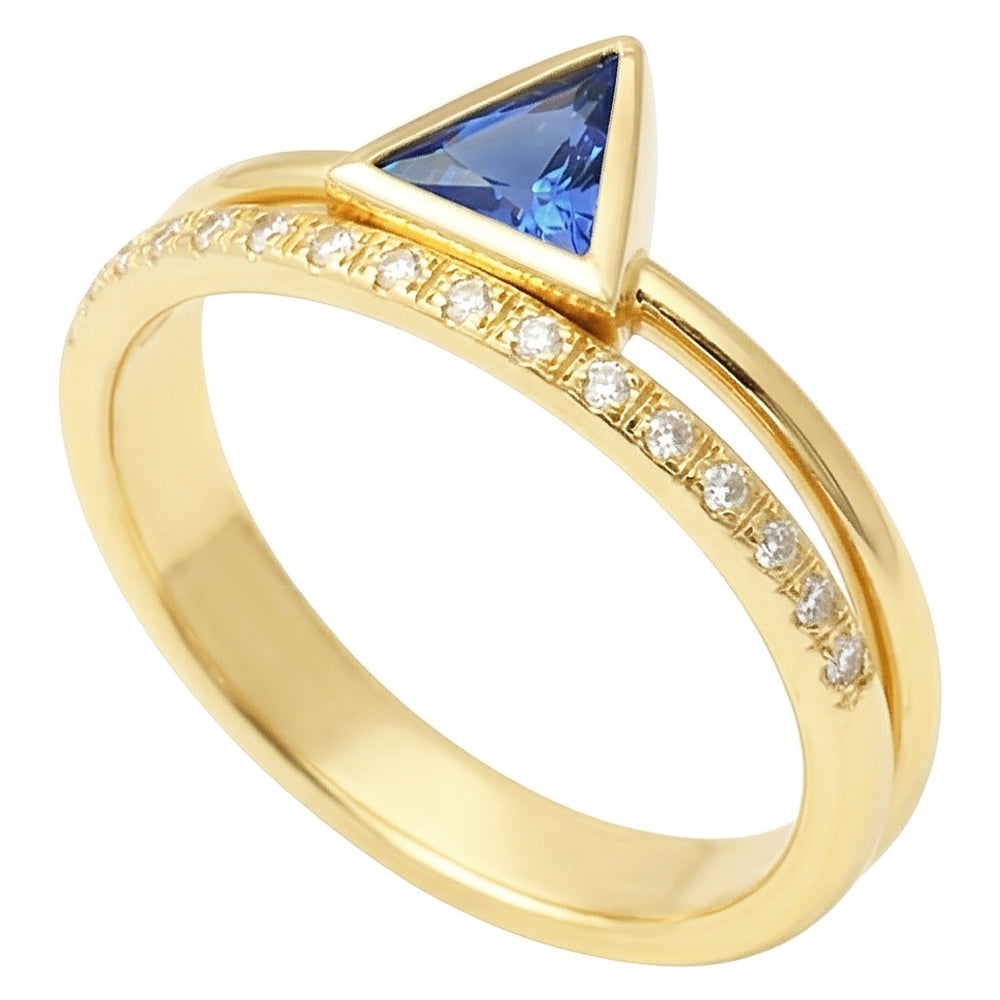 Anello di pietre preziose Trilioni di castoni incastonati Zaffiro blu 1 carato di diamanti in oro
