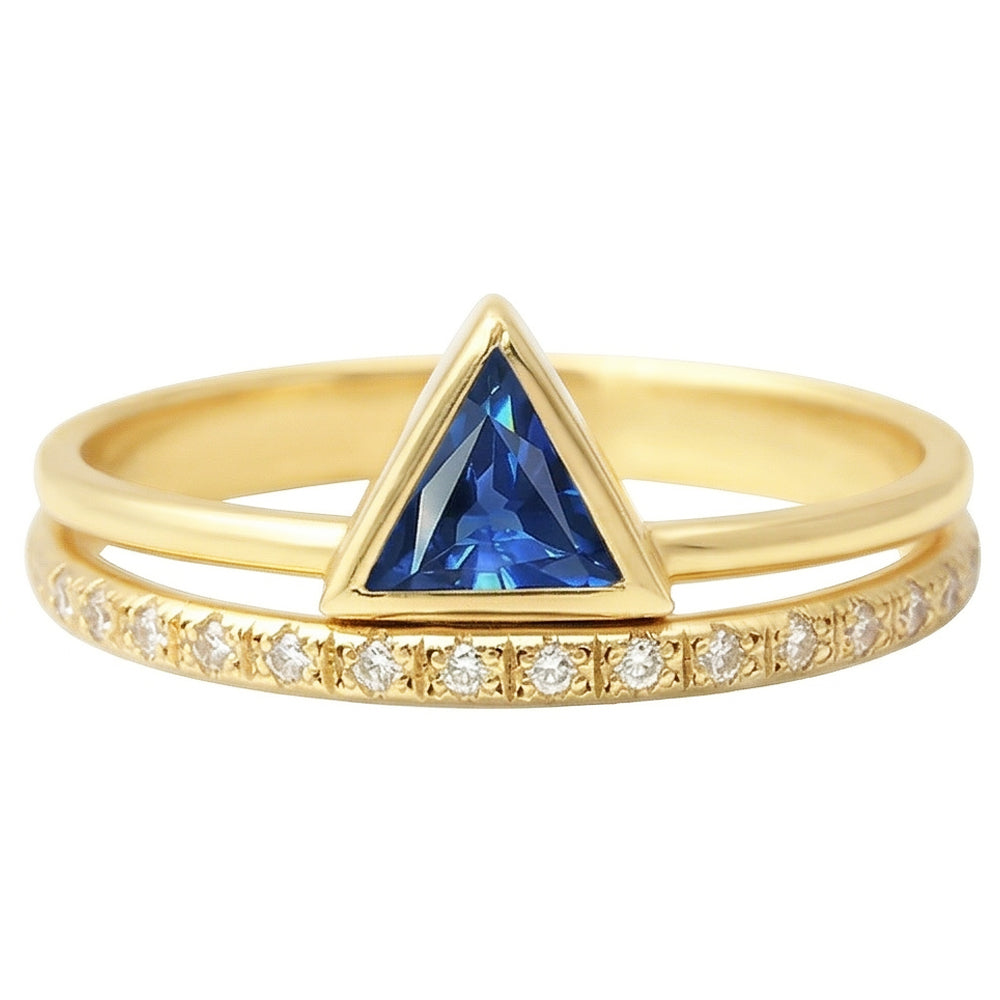 Anello di pietre preziose Trilioni di castoni incastonati Zaffiro blu 1 carato di diamanti in oro