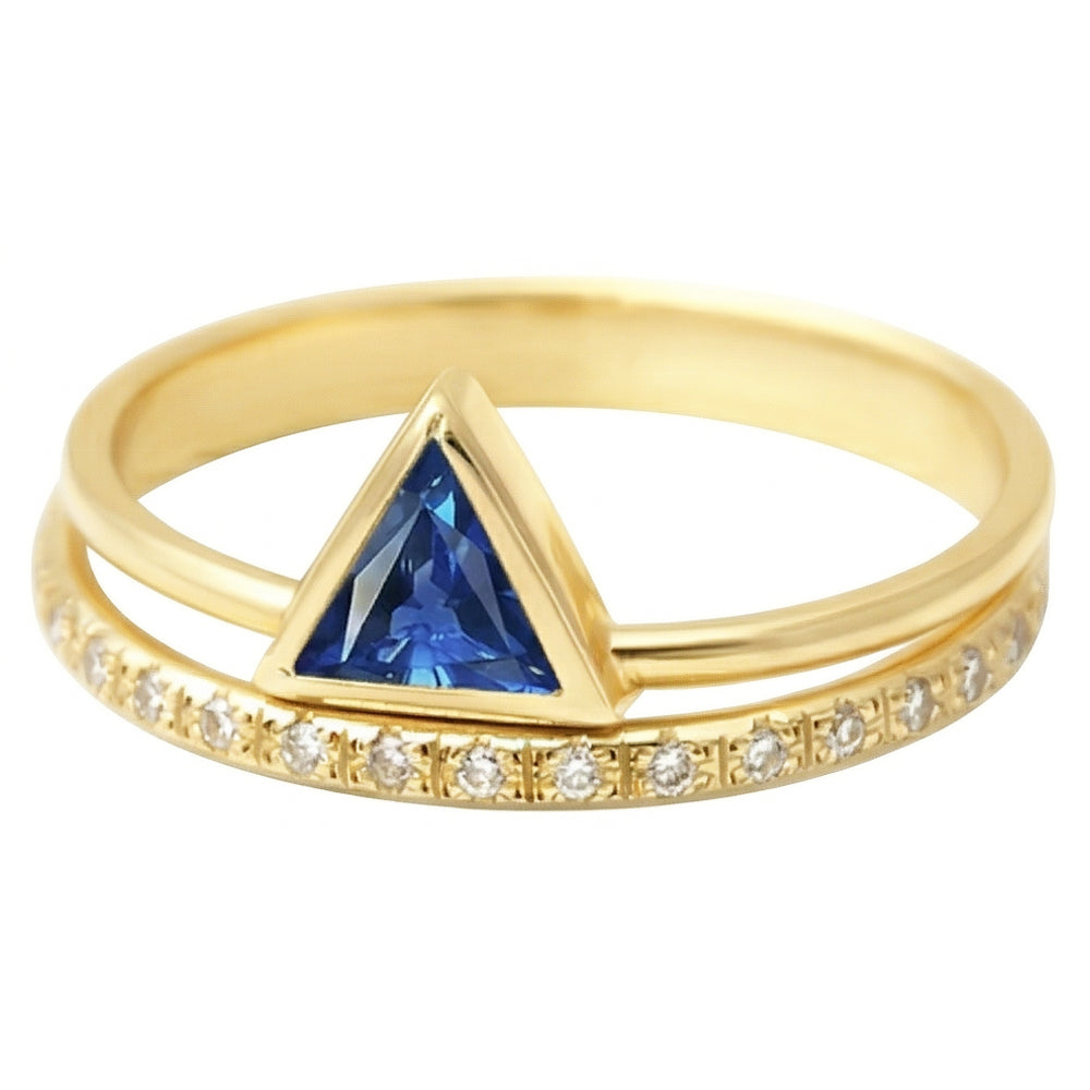 Anello di pietre preziose Trilioni di castoni incastonati Zaffiro blu 1 carato di diamanti in oro