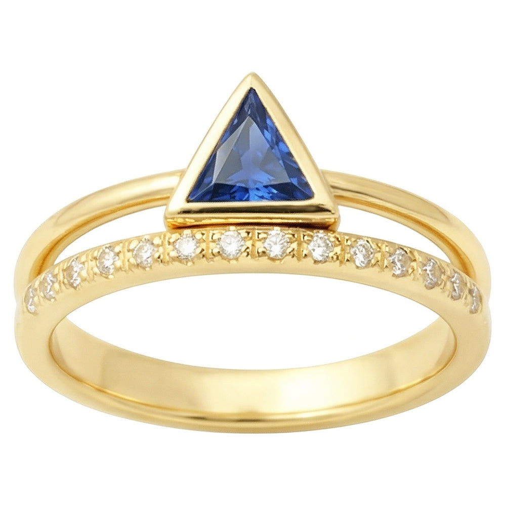 Anello di pietre preziose Trilioni di castoni incastonati Zaffiro blu 1 carato di diamanti in oro