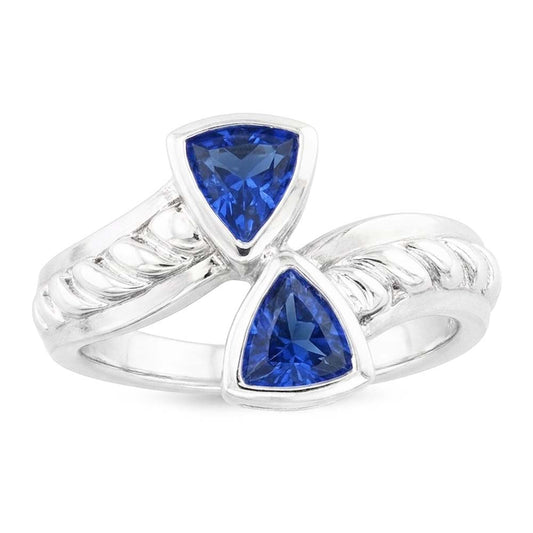 Anello di pietre preziose Trilioni di castoni incastonati in zaffiro blu 1 carato in stile corda