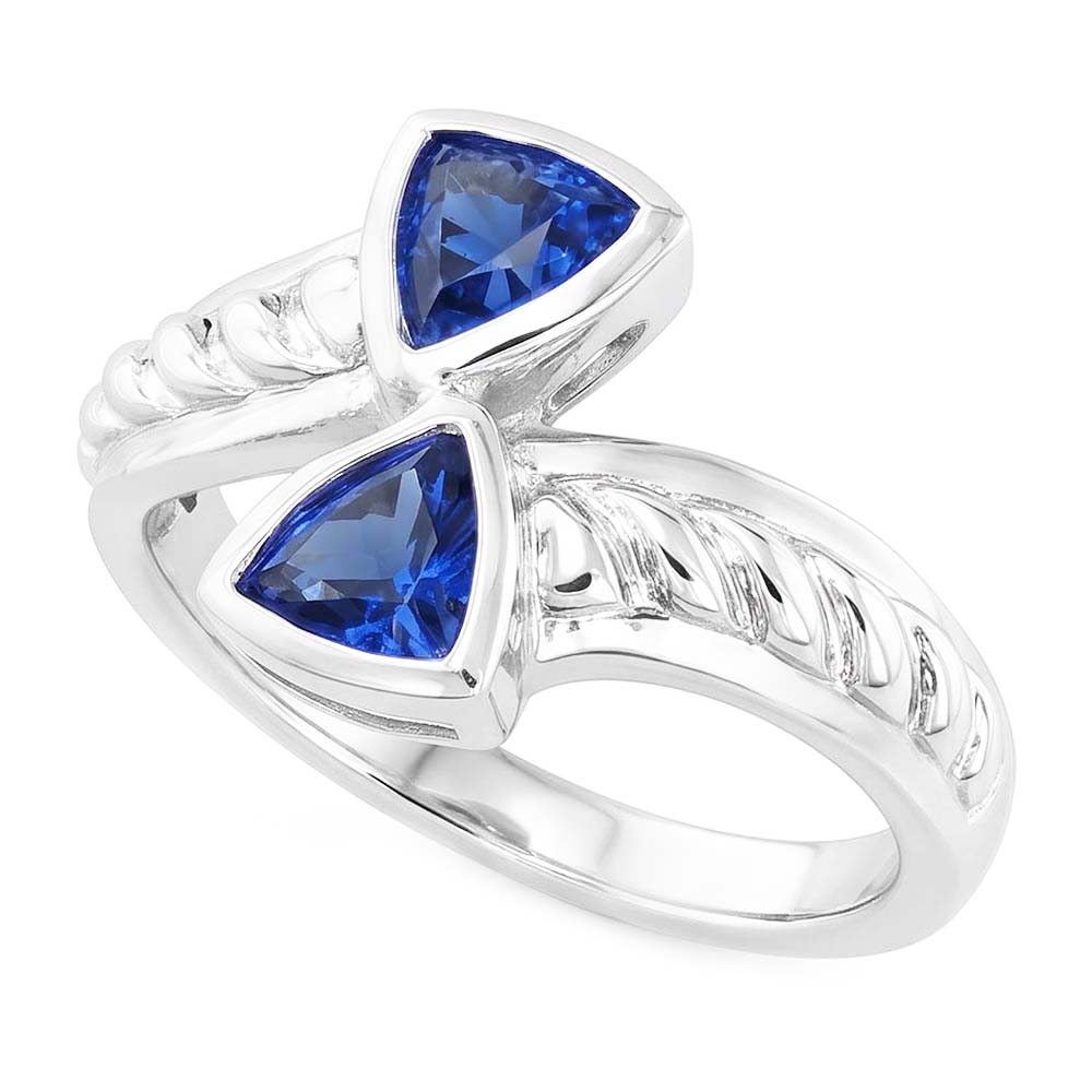 Anello di pietre preziose Trilioni di castoni incastonati in zaffiro blu 1 carato in stile corda