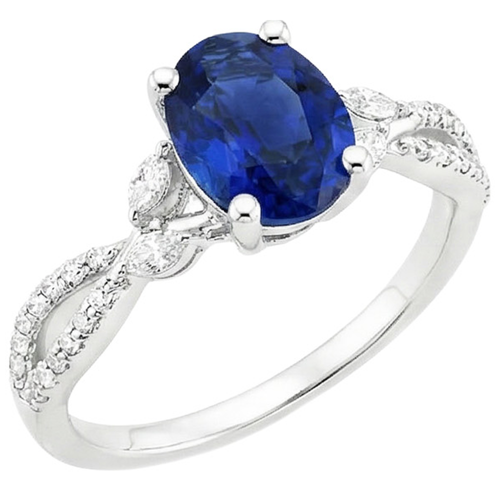 Anello di pietre preziose con accenti di diamante zaffiro blu 4 carati