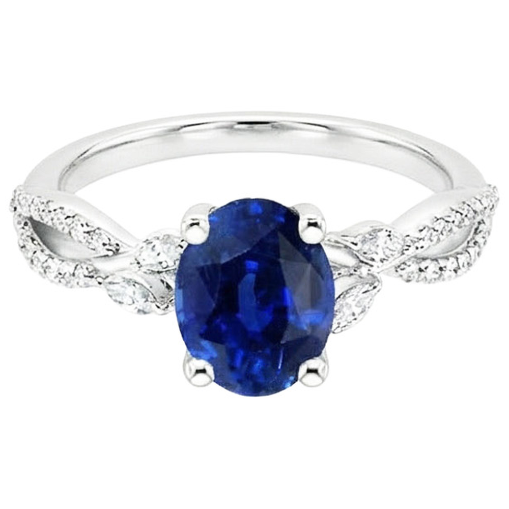 Anello di pietre preziose con accenti di diamante zaffiro blu 4 carati