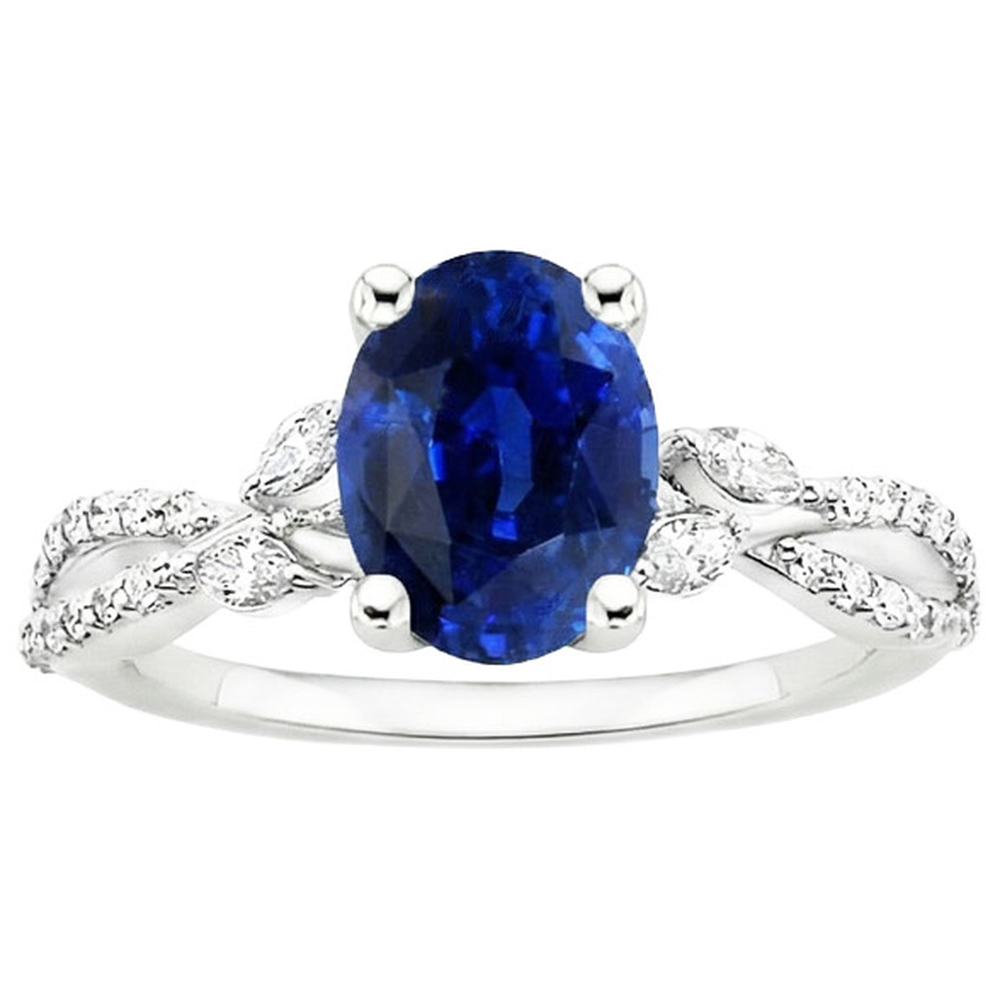 Anello di pietre preziose con accenti di diamante zaffiro blu 4 carati