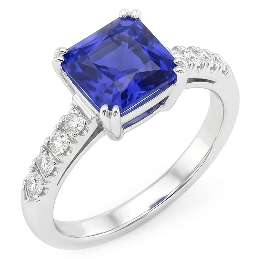 Anello di pietre preziose con zaffiro blu brillante incastonato diamanti 2.50 carati