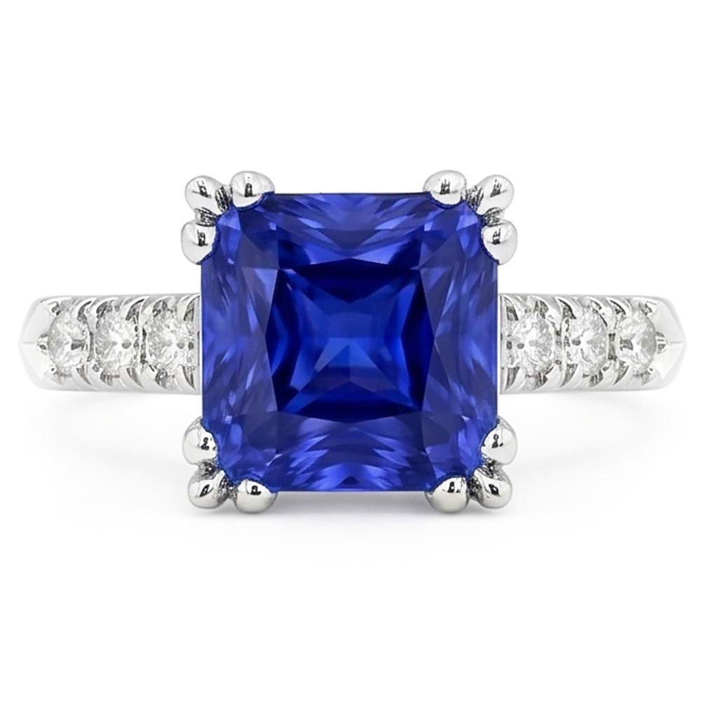 Anello di pietre preziose con zaffiro blu brillante incastonato diamanti 2.50 carati