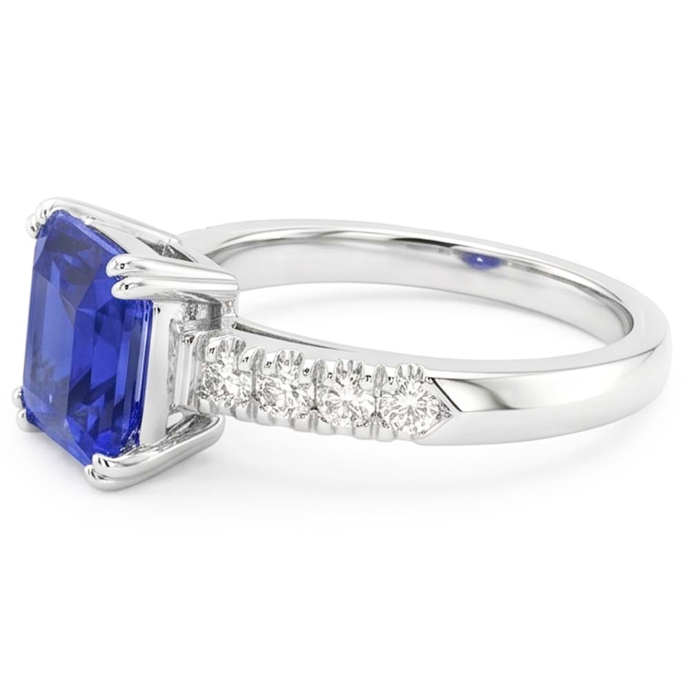 Anello di pietre preziose con zaffiro blu brillante incastonato diamanti 2.50 carati
