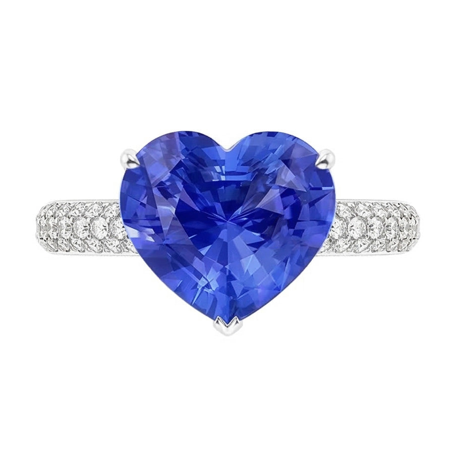 Anello di pietre preziose con zaffiro di Ceylon a forma di cuore di anniversario di diamante 4.50 carati