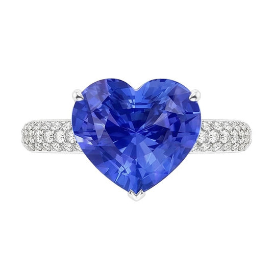 Anello di pietre preziose con zaffiro di Ceylon a forma di cuore di anniversario di diamante 4.50 carati